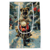 アナトリアンシェパード犬オートバイクリスマスに乗る ミディアムペーパーバッグ (裏面)