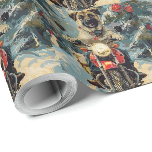 アナトリアンシェパード犬オートバイクリスマスに乗る ラッピングペーパー (ロールコーナー)