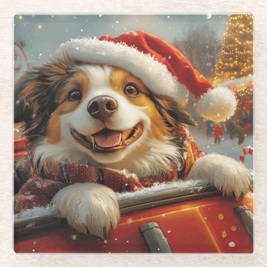 アナトリアンシェパード犬ローラーコースタークリスマス ガラスコースター (正面)