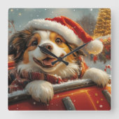 アナトリアンシェパード犬ローラーコースタークリスマス スクエア壁時計 (正面)
