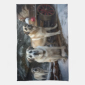 アナトリアンシェパード雪そりのクリスマスデコール キッチンタオル (縦)