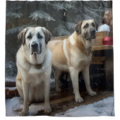 アナトリアンシェパード雪そりのクリスマスデコール シャワーカーテン (正面)