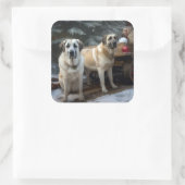 アナトリアンシェパード雪そりのクリスマスデコール スクエアシール (バッグ)