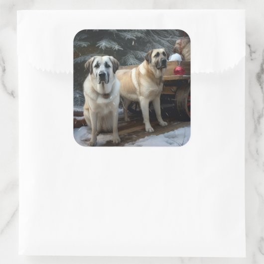 アナトリアンシェパード雪そりのクリスマスデコール スクエアシール (バッグ)