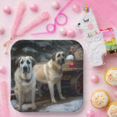 アナトリアンシェパード雪そりのクリスマスデコール ペーパープレート (パーティー)