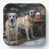 アナトリアンシェパード雪そりのクリスマスデコール ペーパープレート (正面)