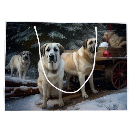 アナトリアンシェパード雪そりのクリスマスデコール ラージペーパーバッグ (裏面)