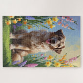 アナトリアン・シェパード・ドッグ 春の花の絵画 ジグソーパズル (横)
