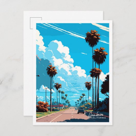 アナハイムカリフォルニアアートトラベルヴィンテージイラストレーション ポストカード (正面/裏面)
