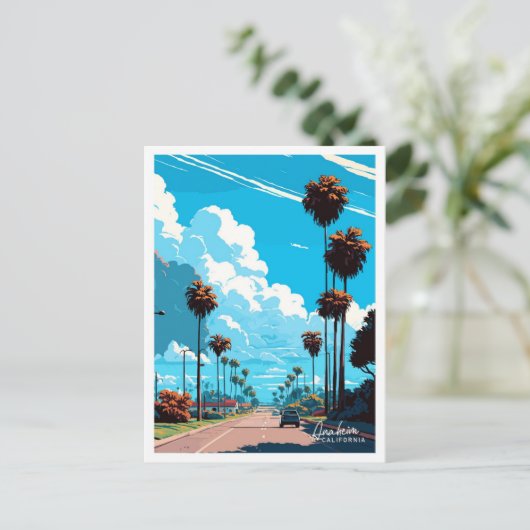 アナハイムカリフォルニアアートトラベルヴィンテージイラストレーション ポストカード (スタンド正面)
