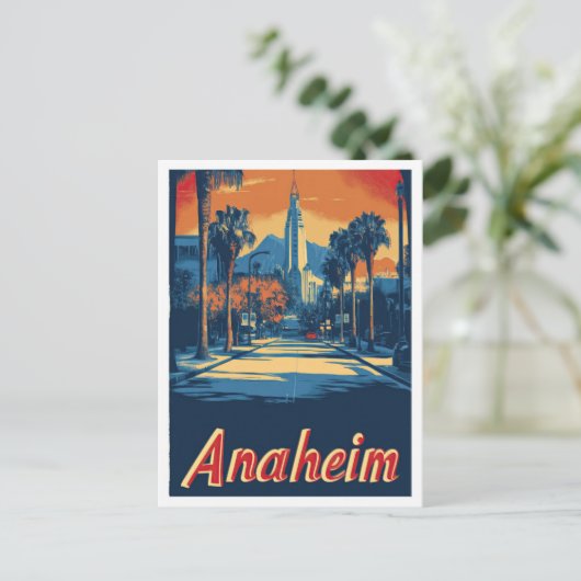 アナハイムカリフォルニアUSAヴィンテージトラベルイラストレーション ポストカード (スタンド正面)