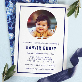 アナプラシャン ブルー フローラル ファースト ライス セレモニー フォト 招待状