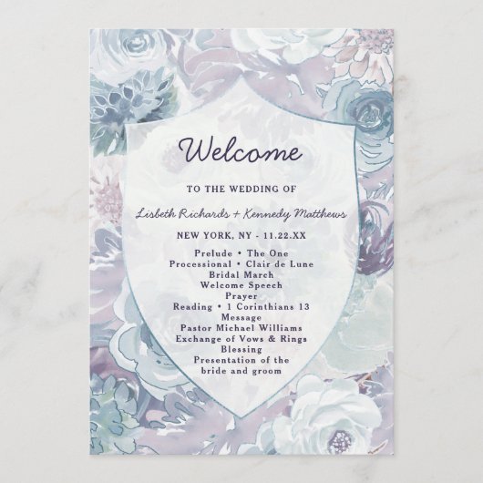 アナベルヴィンテージフローラ結婚クレストの儀式 プログラム (正面)