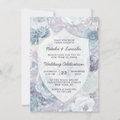 アナベルヴィンテージブルーフローラクレストフレーム結婚ズ 招待状 (正面)