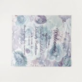 アナベルヴィンテージブルーフローラ結婚ズウェルカム タペストリー (正面(横))