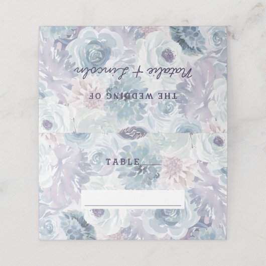 アナベルヴィンテージブルー結婚フローラのテーブル番号 プレイスカード (外部開封)