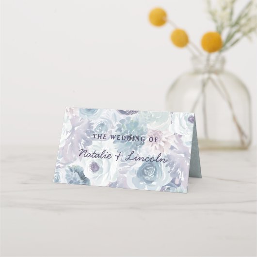 アナベルヴィンテージブルー結婚フローラのテーブル番号 プレイスカード (裏面)