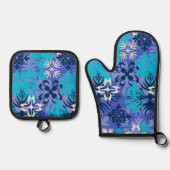 アナホラベイハワイアン抽象芸術フローラパープル 鍋つかみ&鍋敷きセット (正面)