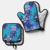 アナホラベイハワイアン抽象芸術フローラパープル 鍋つかみ&鍋敷きセット (正面/裏面)