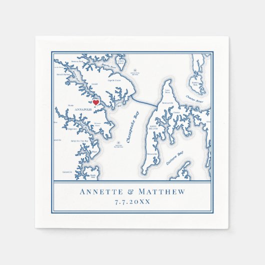 アナポリスメリーランドの地図エレガントな結婚式 スタンダードカクテルナプキン (正面)