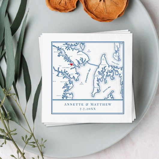 アナポリスメリーランドの地図エレガントな結婚式 スタンダードカクテルナプキン