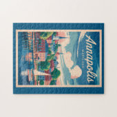 アナポリスメリーランドスカイライントラベルアートヴィンテージ ジグソーパズル (横)