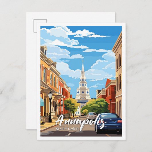 アナポリスメリーランドヴィンテージアートトラベルイラストレーション ポストカード (正面/裏面)