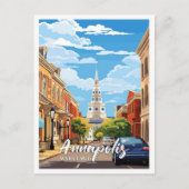 アナポリスメリーランドヴィンテージアートトラベルイラストレーション ポストカード (正面)