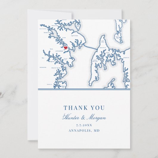 アナポリスメリーランド州ネイビー結婚ブルーの写真フラット サンキューカード (正面)