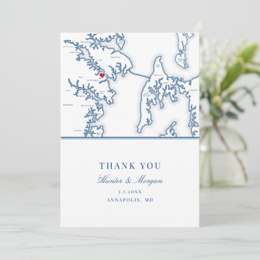 アナポリスメリーランド州ネイビー結婚ブルーの写真フラット サンキューカード (スタンド正面)