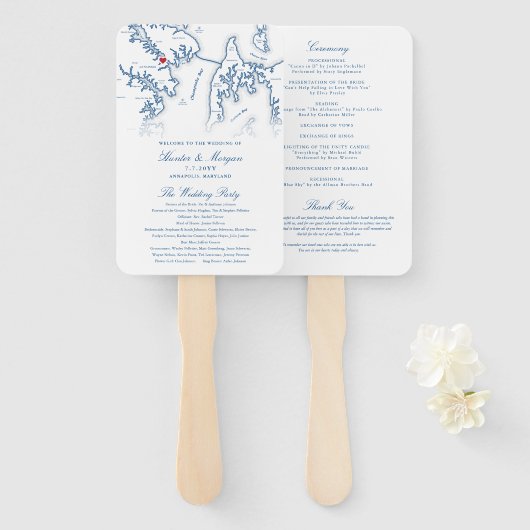 アナポリスメリーランド結婚式 プログラムエレガントウェディング ハンドファン (正面&裏面)