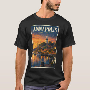 アナポリス メリーランド州 日没 イラスト 旅行 アート Tシャツ