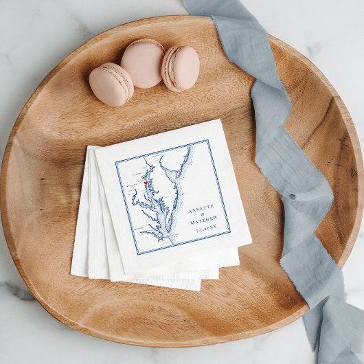 アナポリスMDチェサピーク湾マップエレガントな結婚式 スタンダードカクテルナプキン