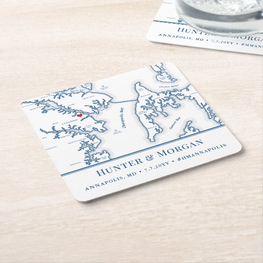 アナポリスMD結婚のウェルカムパーティーカクテルアワー スクエアペーパーコースター (アングル)