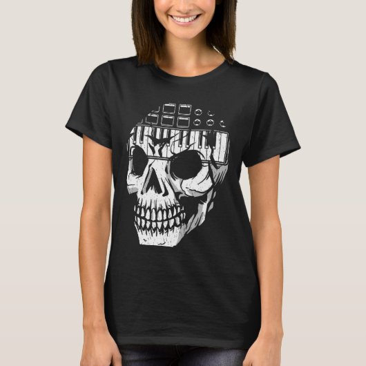 アナログモジュラーシンセサイザスカル音楽シンセおたく Tシャツ (正面)
