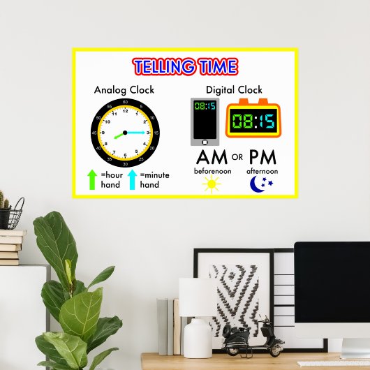 アナログ時計とデジタル時計の時刻を知る ポスター (ホームオフィス)