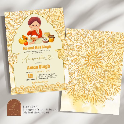 アナンパラシャンインディアン男の赤ちゃん食べ物を与えライスの儀式 招待状