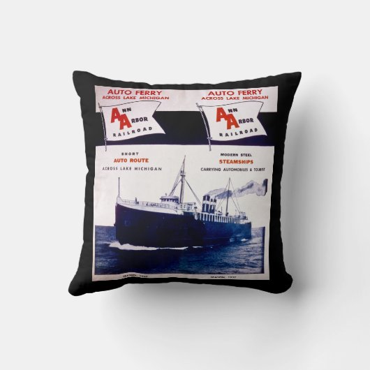 アナーバーの鉄道自動フェリーミシガン湖のルート クッション (裏面)