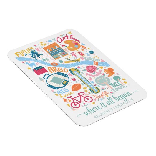 アナーバーミシガンマップカスタム座標 マグネット (右側)