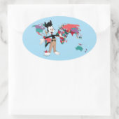 アニアックス |ヤッコの世界地図グラフィック 楕円形シール (バッグ)