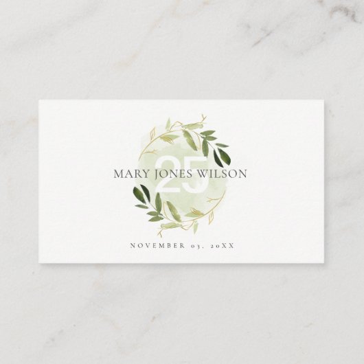 アニエレガントーエイジ金ゴールド緑葉リース誕生日 プレイスカード (裏面)