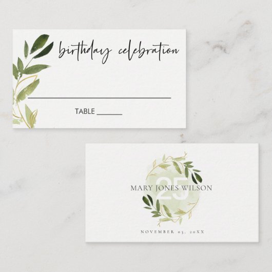 アニエレガントーエイジ金ゴールド緑葉リース誕生日 プレイスカード (正面/裏面)