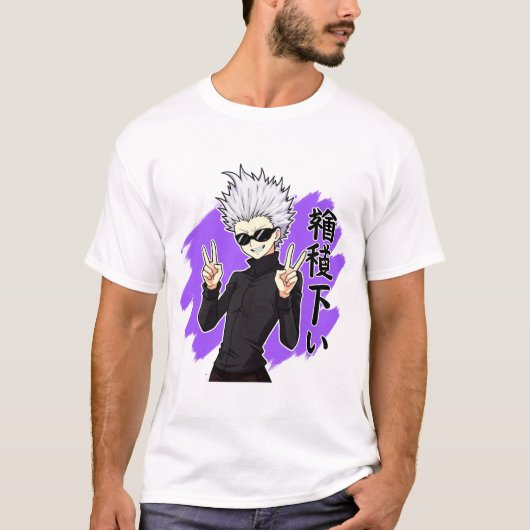 アニクールメスタイル白髪キャラクター Tシャツ (正面)