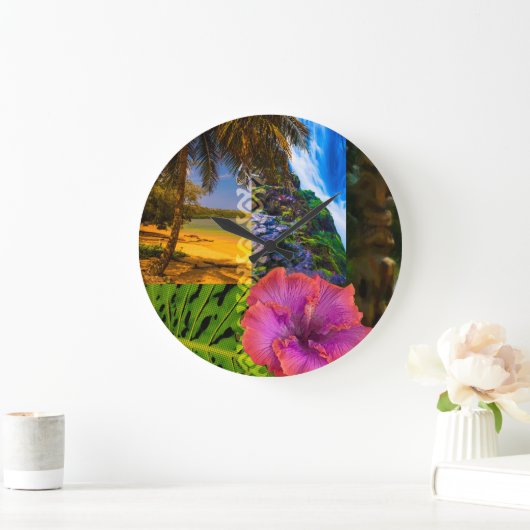 アニニビーチカウアイハワイアンコラージュ ラージ壁時計 (ホーム)