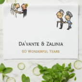 アニバーサリーかわいいカップル🎉一緒に老ける漫画 キッチンタオル (折り畳み)