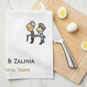 アニバーサリーかわいいカップル🎉一緒に老ける漫画 キッチンタオル (四つ折り)