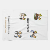 アニバーサリーかわいいカップル🎉一緒に老ける漫画 キッチンタオル (横)