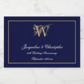 アニバーサリーウィズモノグラムシックネイビーブルーミニ スパークリングワインラベル (シングルラベル)