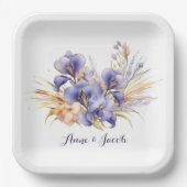 アニバーサリーウォーターカラーパープルアイリスブーケ ペーパープレート (正面)