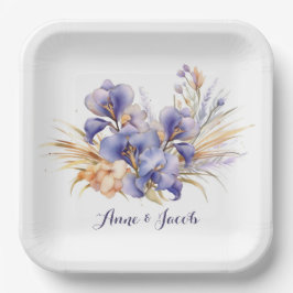 アニバーサリーウォーターカラーパープルアイリスブーケ ペーパープレート